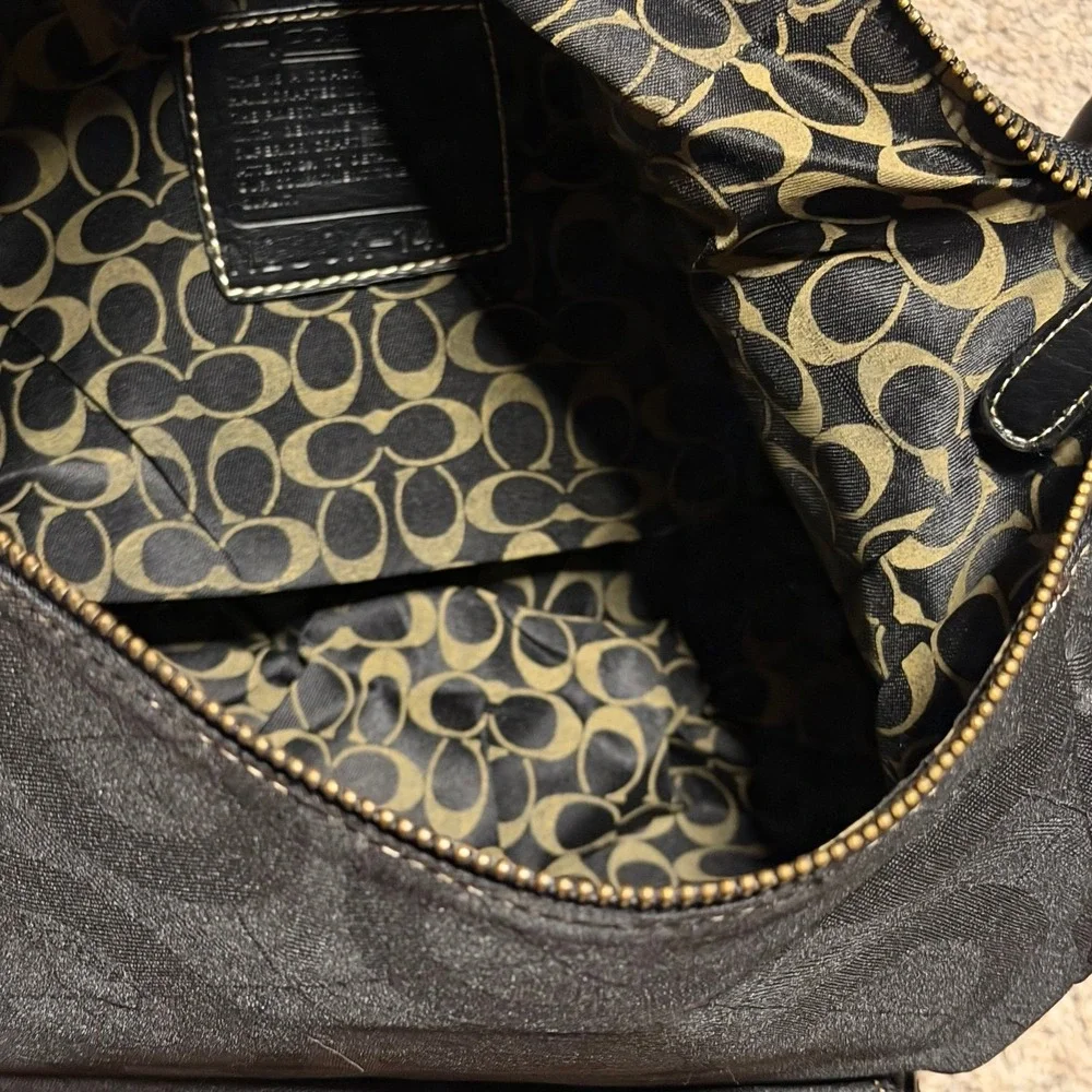 Coach Kristin Black Signature Jacquard Hobo‎ Shoulder Bag Leather Trim